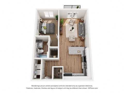 Floor plan for 1 bed, 1 bath, 700 sqft